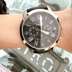 Fossil FS4812IE Grant Black Dial Black Leather Men's Watch